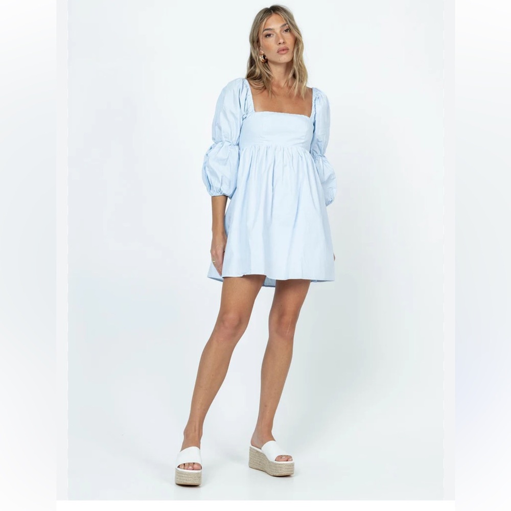 PRINCESS POLLY baby light blue Noha Long Puff Sleeve Mini Dress Size 4